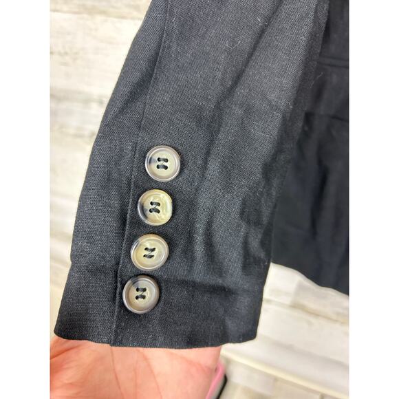 Halston Women’s M Black Linen Blend Lined Blazer Coat Jacket button-up - Picture 4 of 6